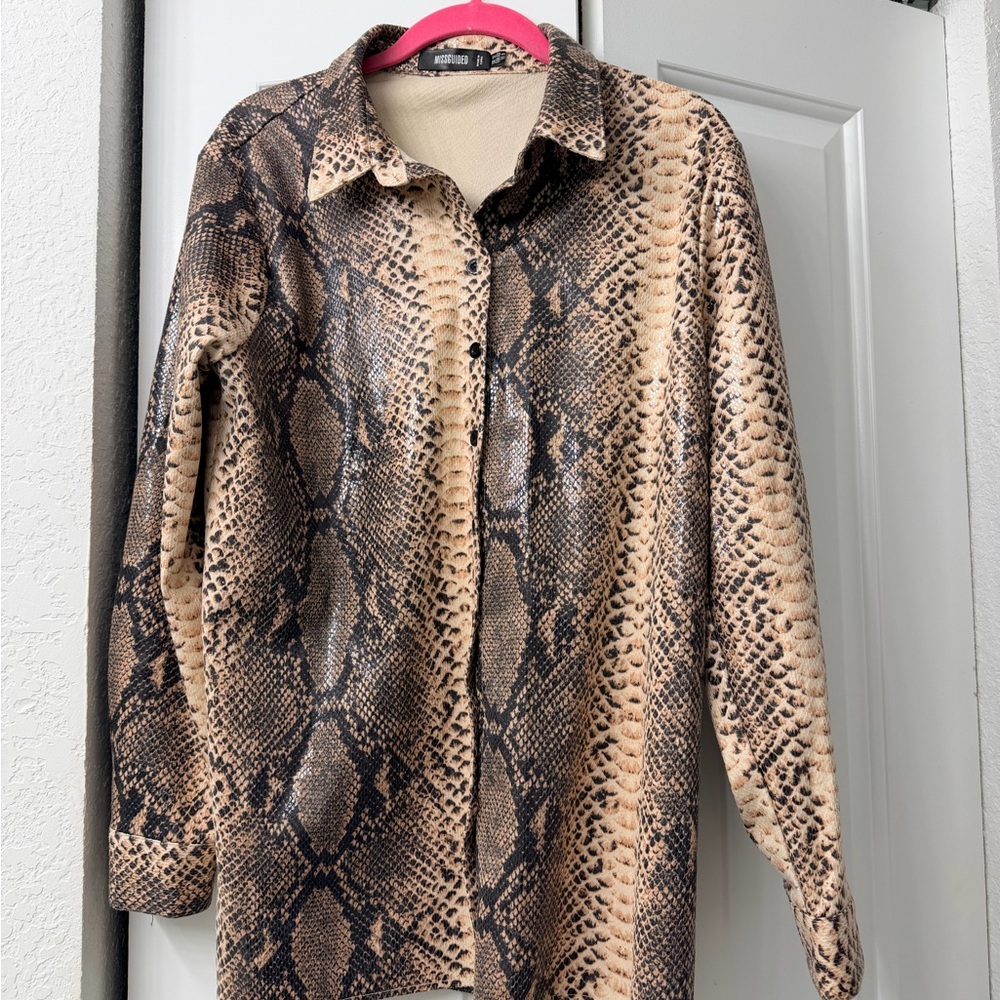Missguided snake print button-up shirt size 8